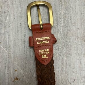 90s Capezio Brown Leather Belt with Gold Buckle